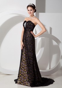 Beautiful Black Column Sweetheart Print Mother Of The Bride Dress Chifffon With Beading