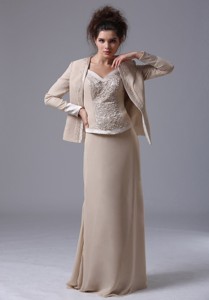 Simple Floor-length Straps Column Zipper-up Mother of the Bride Dress With Beading