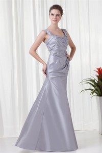 Grey Column Straps Taffeta Beading And Ruching Mother Of The Bride Dress