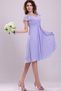 Empire Cap Sleeves Lavender Ruching Mother Of The Bride Dress