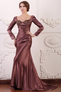 Appliqued Burgundy Column Square Mother Of The Bride Dress With Long Sleeves
