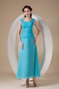 Teal Column / Sheath Wide Straps Ankle-length Chiffon Beading Mother Of The Bride Dress