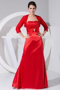 Beading And Embroidery Decorate Bodice Taffeta Red Floor-length Strapless Mother Of The Bride Dress