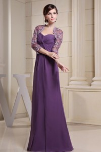 Simple Mother Of The Bride Dress With Ruch Purple Chiffon And Floor-length