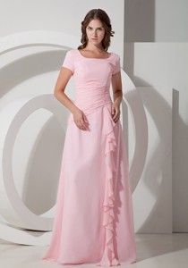 Baby Pink Empire Square Floor-length Chiffon Beading Mother Of The Bride Dress