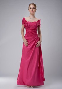 Hot Pink Column Off The Shoulder Ankle-length Taffeta Ruching Mother Of The Bride Dress 