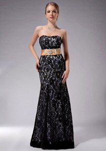 Black Column Strapless Floor-length Lace Sashes Mother Of The Bride Dress 