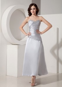 Gray Princess Sweetheart Ankle-length Satin Beading Mother Of The Bride Dress