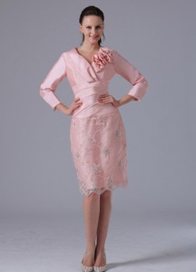 Mdest Baby Pink Long Sleeves Mother Of The Bride Dress With Knee-length