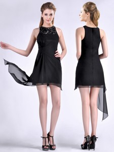 Modern Scoop Asymmetrical Black Chiffon Mother Of The Bride Dress With Beading