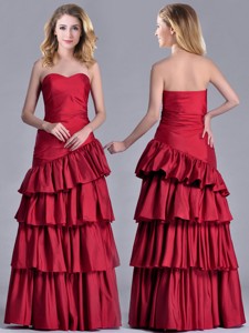 Modest Taffeta A Line Wine Red Mother Of The Bride Dress With Ruffled Layers