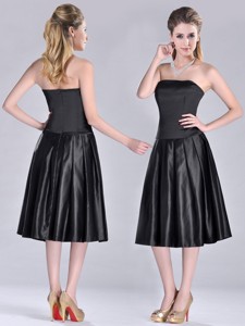 Most Popular Zipper Up Strapless Black Mother Of The Bride Dress In Tea Length