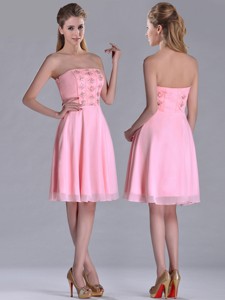 Latest Side Zipper Strapless Pink Short Mother Of The Bride Dress With Beaded Bodice