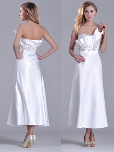 Latest Asymmetrical Side Zipper White Mother Of The Bride Dress In Tea Length