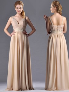 Champagne Empire Straps Beaded Chiffon Mother Of The Bride Dress For Graduation