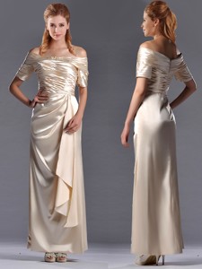 Column Off The Shoulder Ruching Mother Of The Bride Dress In Champagne