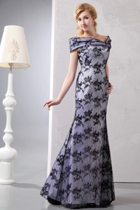 Black And White Mermaid Off The Shoulder Floor-length Lace Mother Of The Bride Dress