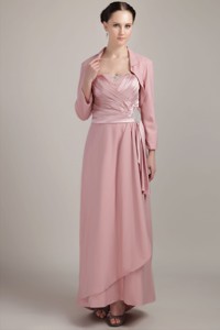 Pink Column / Sheath Wide Straps Floor-length Elastic Woven Satin Beading Mother Of The Bride Dress