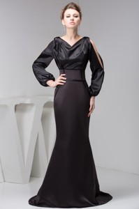 Brush Black Mothers Dress For Weddings With Long Open Sleeves