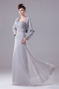 Ruching And Beading Decorated Strapless Long Mothers Dress In Gray