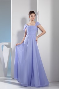 Empire Square Neck Cap Sleeve Ruched Lilac Mother Bride Dress