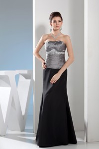 Rhinestone Column Strapless Long Black And Silver Mother Of The Bride Dress