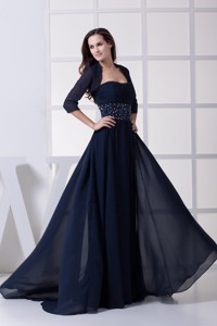 Beading Strapless Navy Blue Long Mother Of The Bride Dress