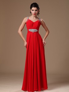 Red Beaded Decorate Shoulder Customize Empire New Style Evening Dress In Tuscaloosa Alabama