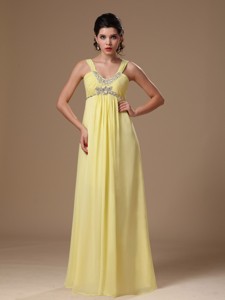 Light Yellow Straps Empire Beaded Chiffon Hottest Plus Size Prom Dress Wholesale