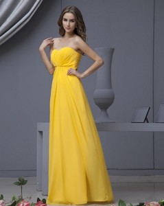 New Style Empire Ruching Yellow Long Prom Dress