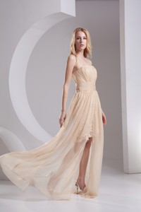 Empire Champagne Strapless Chiffon Prom Dress with Ruching 