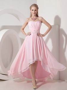 Sexy Baby Pink Empire Cocktail Dress Sweetheart Chiffon Beading High-low