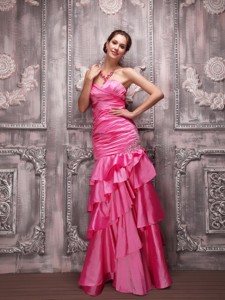 Hot Pink Column Sweetheart Floor-length Taffeta Beading Prom Dress