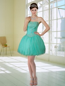 Apple Green Strapless Prom Dress With Embroidery And Beading