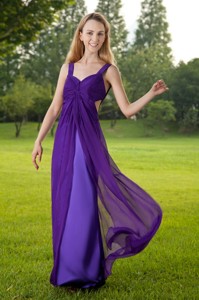 Purple Empire Straps Floor-length Chiffon and Taffeta Ruch Prom Dress
