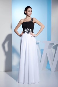 Black and White One Shoulder Appliques Prom Dress with Chiffon 
