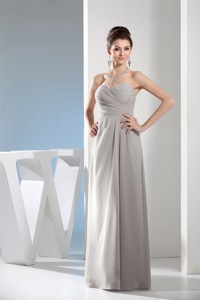 Cheap Column Sweetheart Ruching Gray Long Bridesmaid Dress In