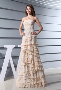 Strapless Ruffled Layers Long Prom Dress In Champagne