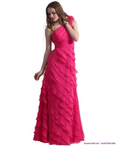 One Shoulder Prom Dress With Ruffled Layers And Hand Made Flower