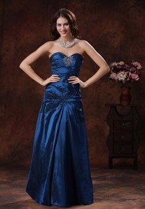 Navy Blue Sweetheart Prom Dress With Beaded Decorate On Taffeta In Opelika Alabama