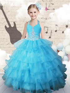 Pretty Halter Top Little Girl Pageant Dress With Beading And Ruffled Layers
