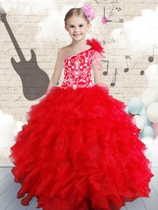 Popular Beading And Ruffles Little Girl Pageant Dress In Red