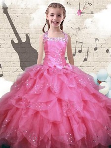 New Style Beading And Ruffles Little Girl Pageant Dress In Watermelon