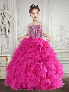 Hot Selling Beading and Ruffles Little Girl Pageant Dress in Fuchsia