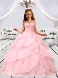 Baby Pink Beaded Decorats Little Girl Pageant Dress with Layers 