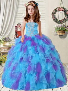 New Style Appliques Little Girl Pageant Dress with Ruffles in Purple and Blue 