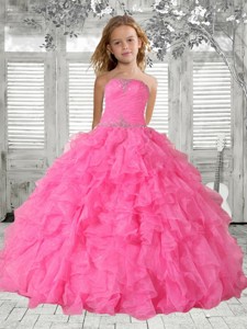 Beading Rose Pink Little Girl Pageant Dress with Ruffles 