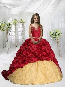 Spaghetti Straps Pick Ups Little Girl Pageant Dress with Sweep Train 
