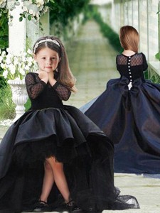 Romantic See Through Long Sleeves Little Girl Pageant Dress in Black