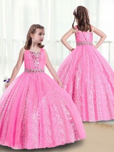 Perfect Rose Pink Straps Mini Quinceanera Dress With Sequins